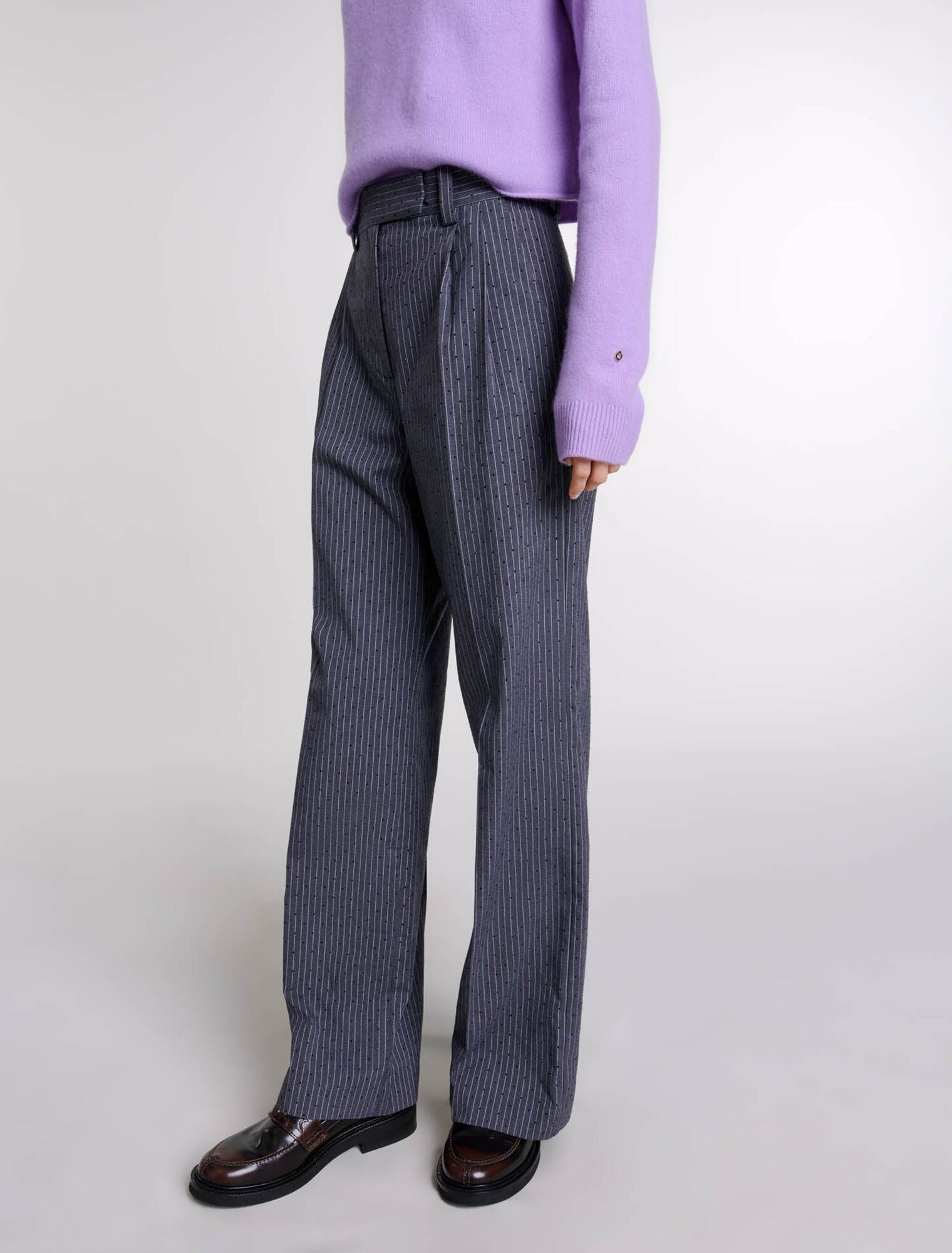 Grey Rhinestone Tennis Stripe-Rhinestone suit trousers