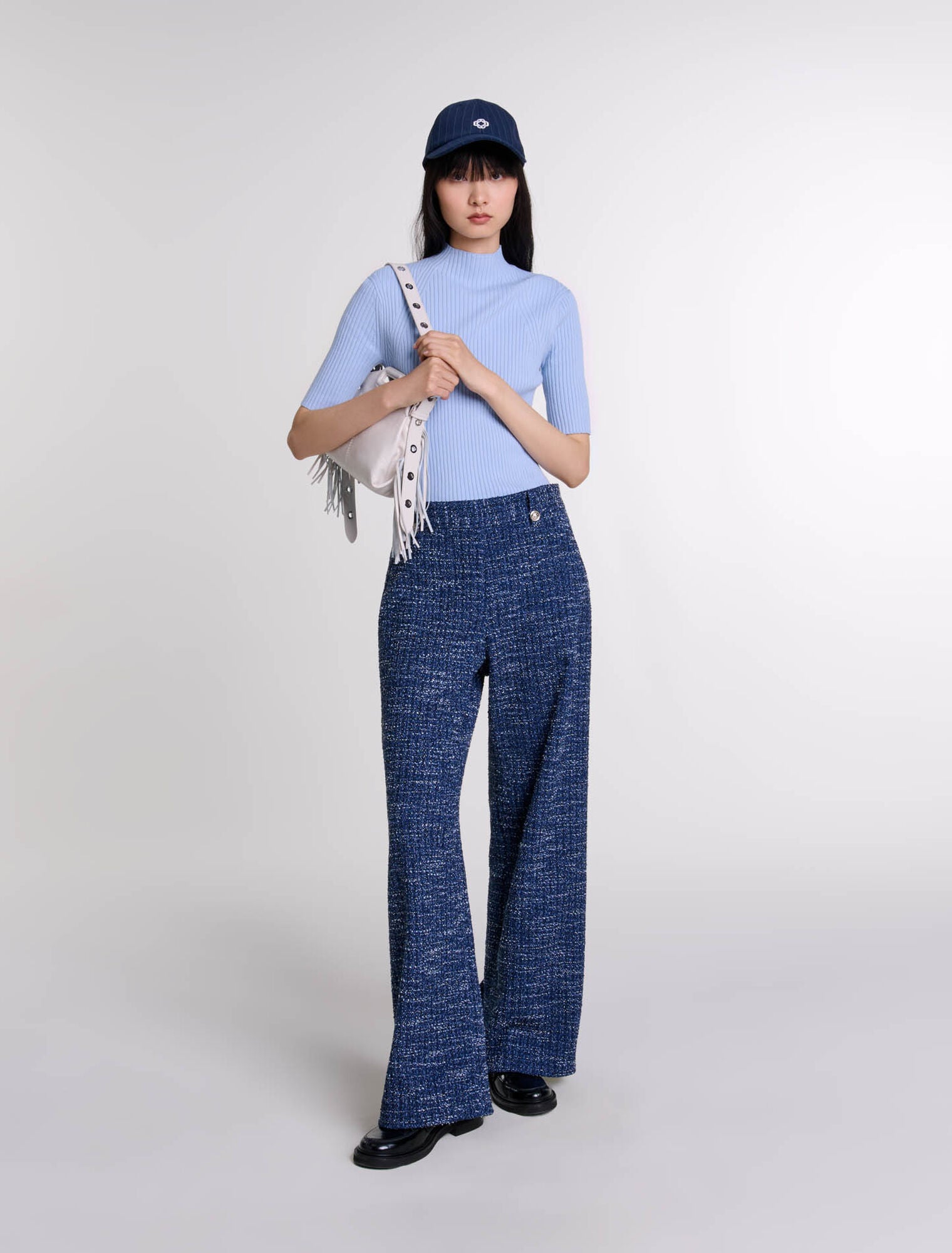 Blue featured Wide-leg tweed trousers