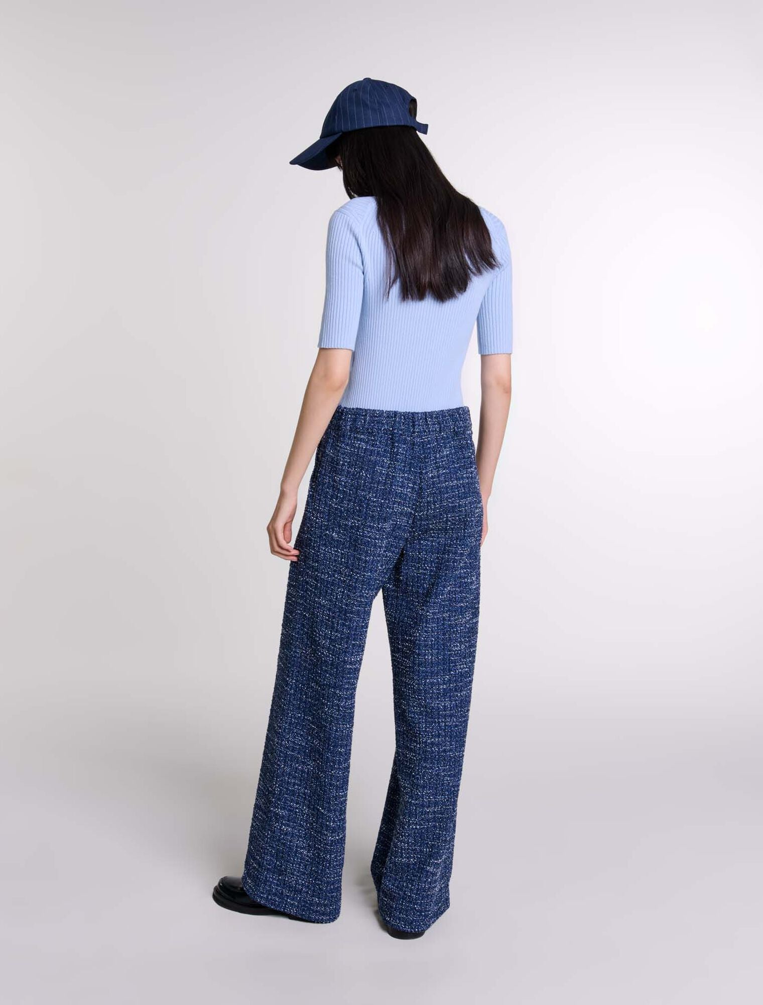 Blue Wide-leg tweed trousers