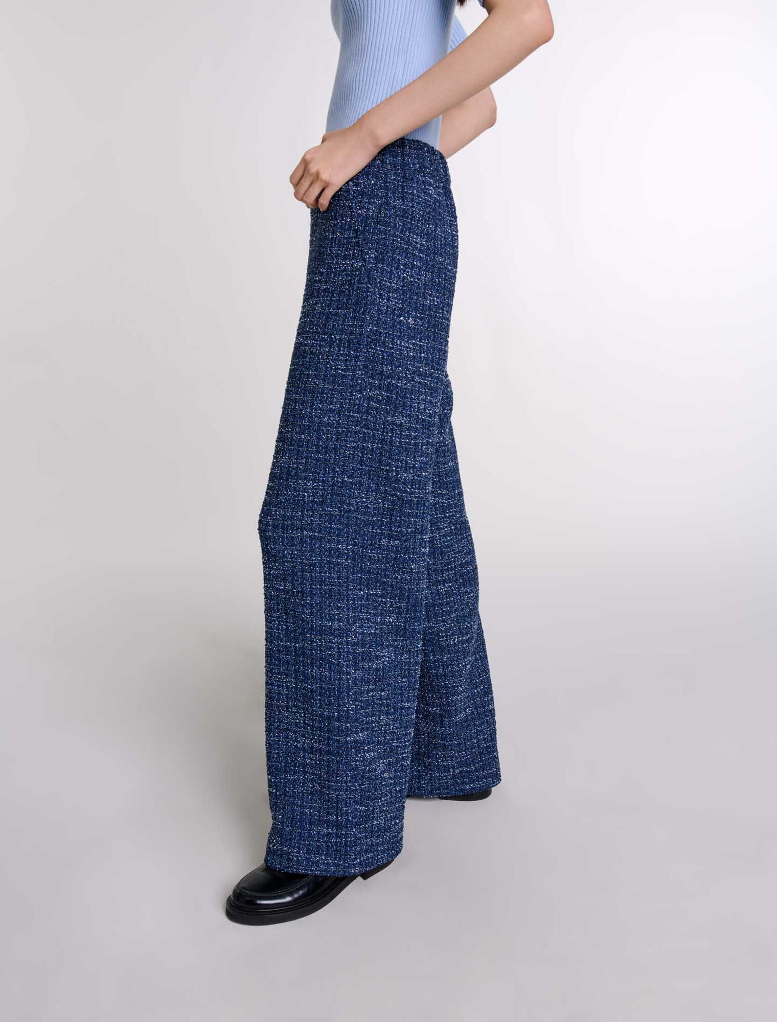 Blue Wide-leg tweed trousers