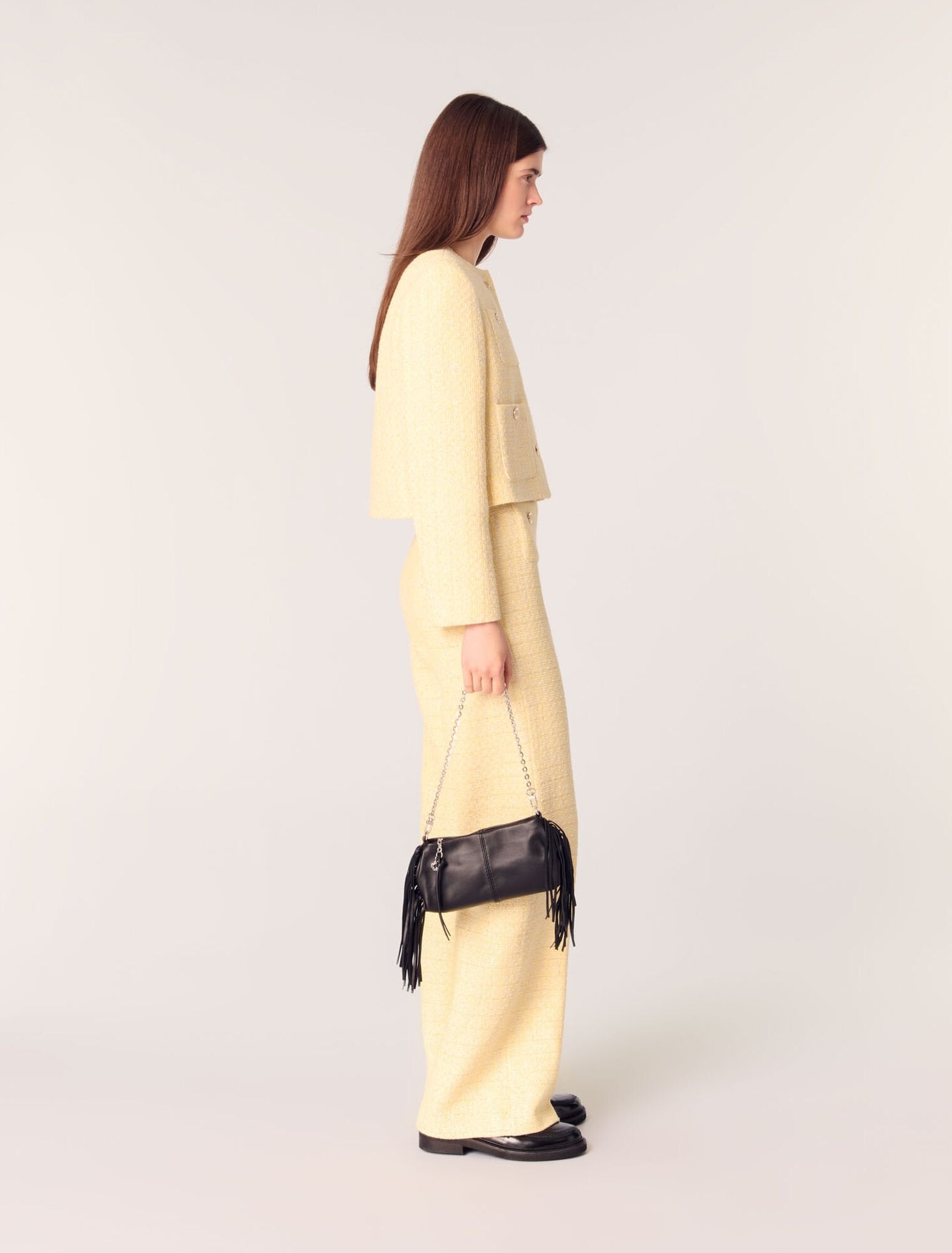 Yellow-Straight-leg tweed/lurex trousers