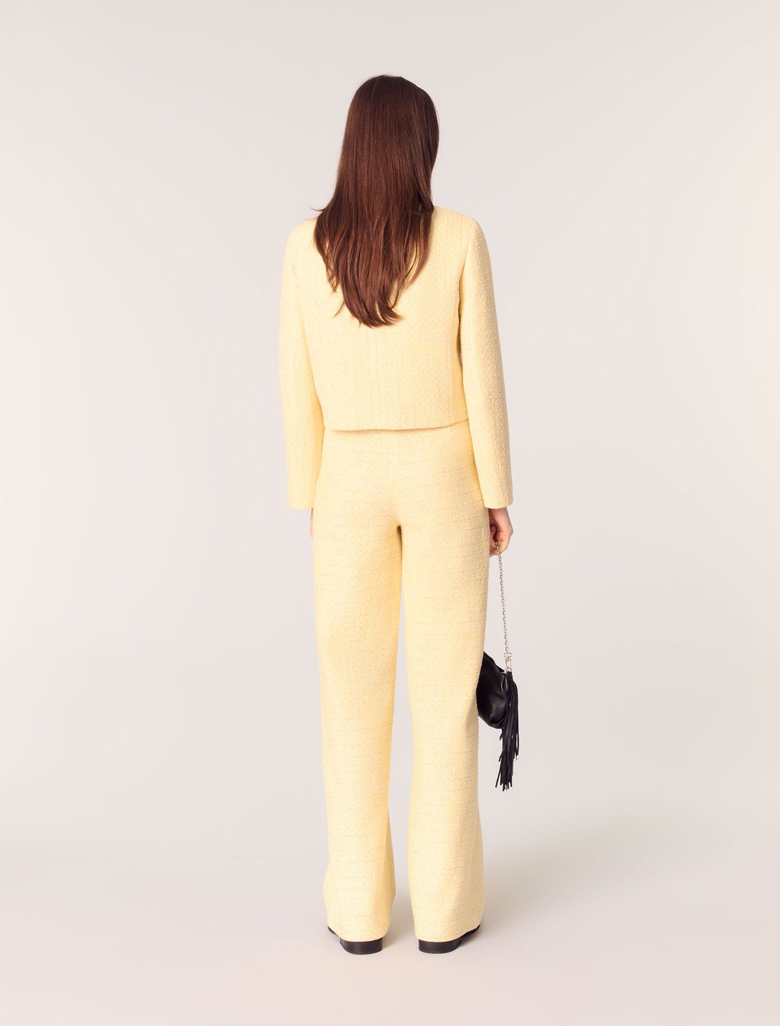 Yellow-Straight-leg tweed/lurex trousers