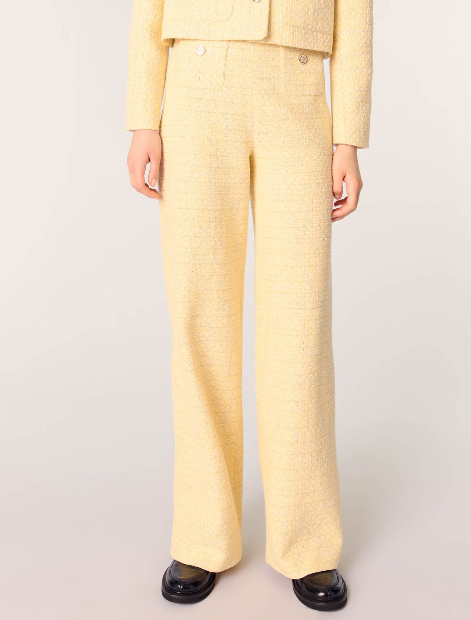 Yellow-Straight-leg tweed/lurex trousers