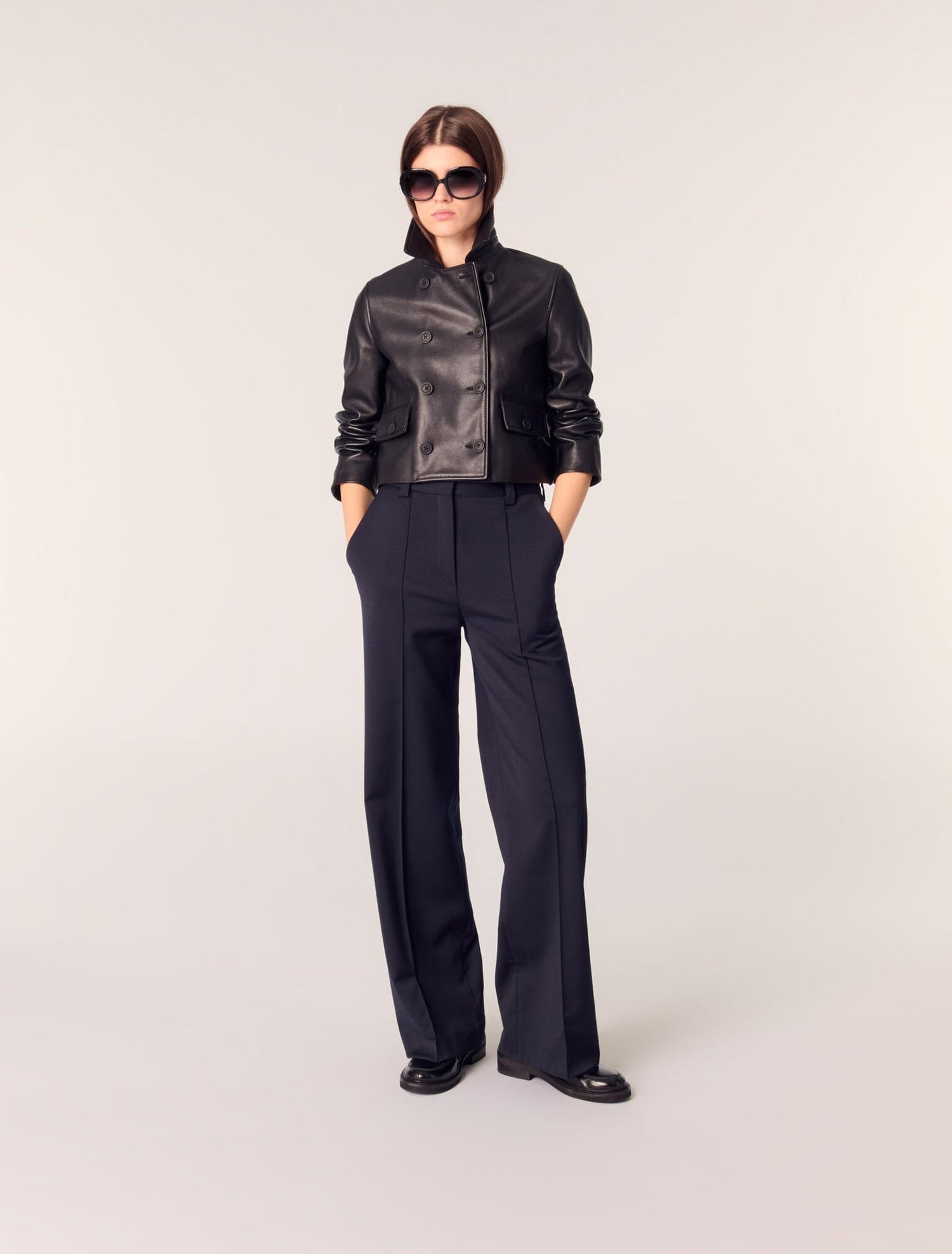 Navy-featured-Suit trousers with pintucks