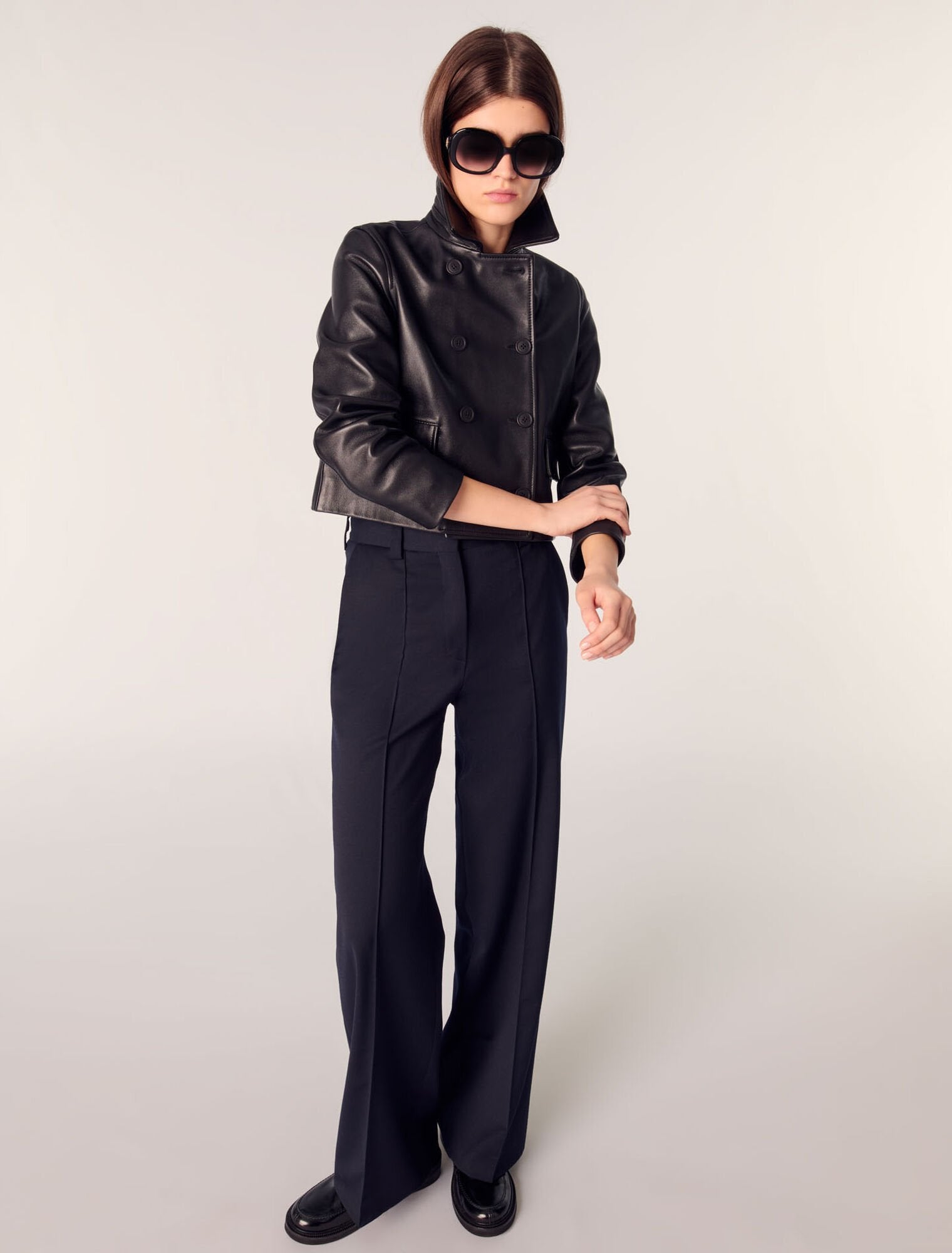 Navy-Suit trousers with pintucks