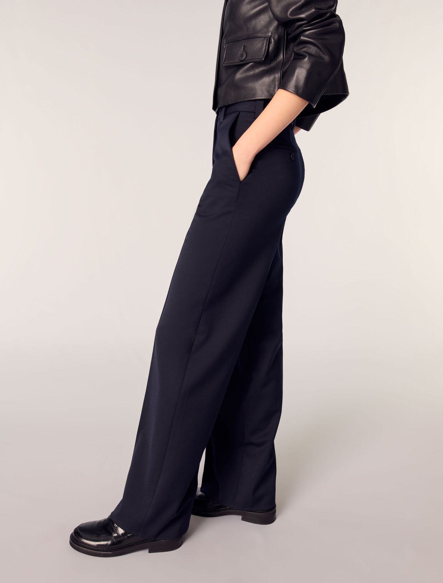 Navy-Suit trousers with pintucks
