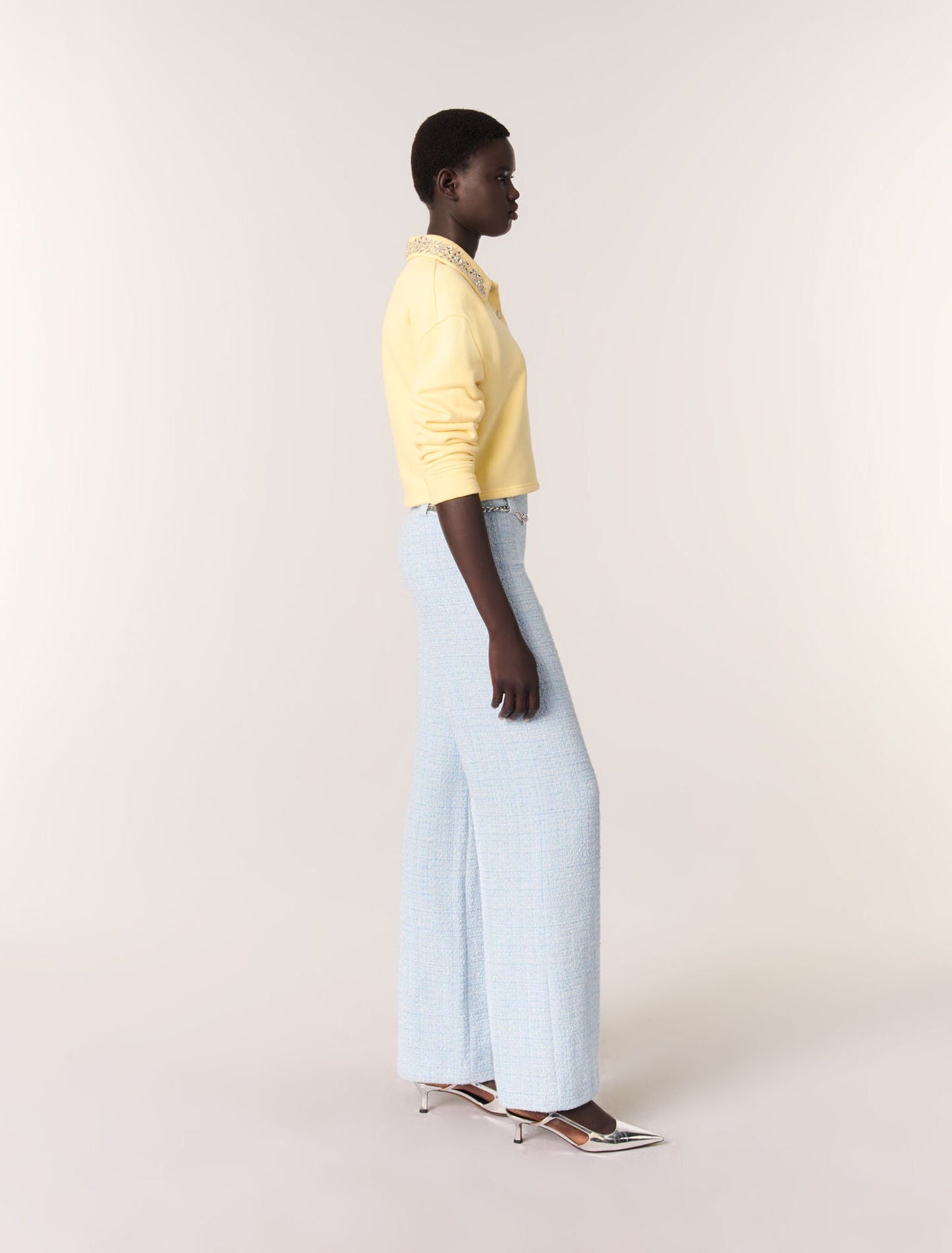 Blue Sky-Tweed trousers with belt
