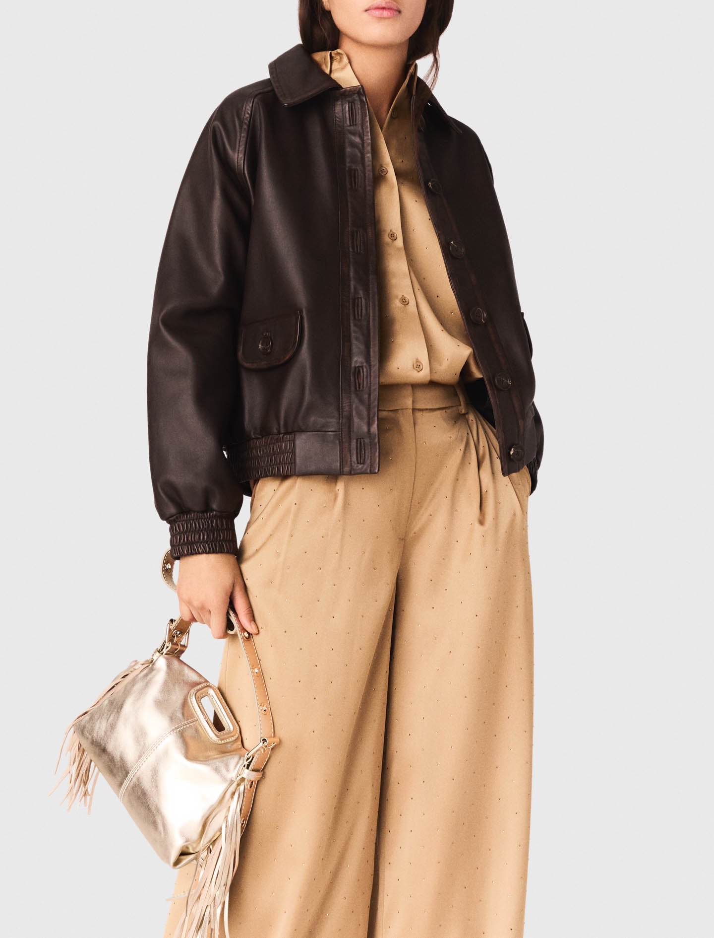 Rhinestone satin trousers