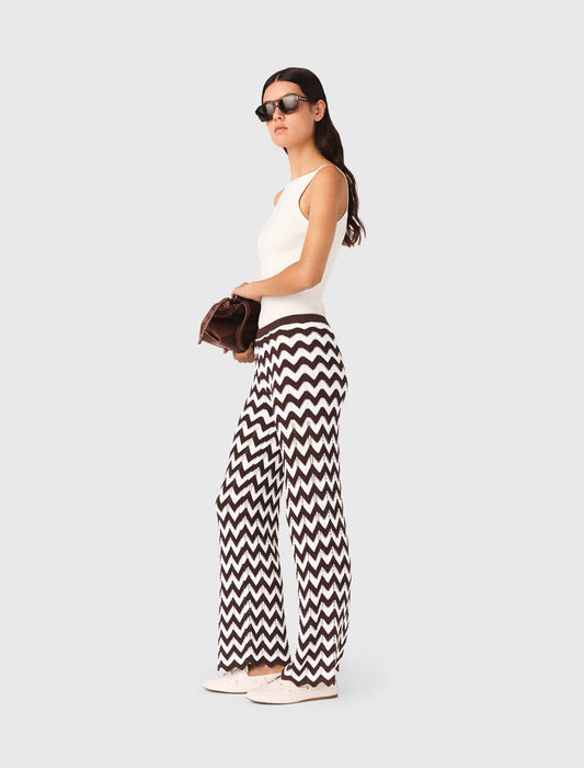 Zigzag Crochet Trousers Brown/White