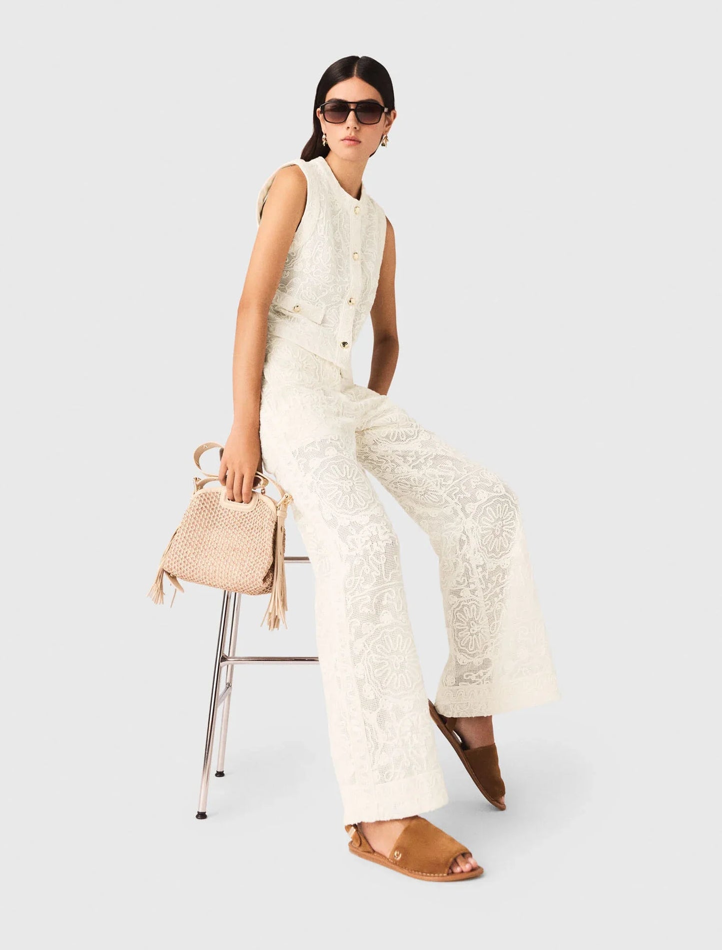 Guipure Lace Trousers Ecru