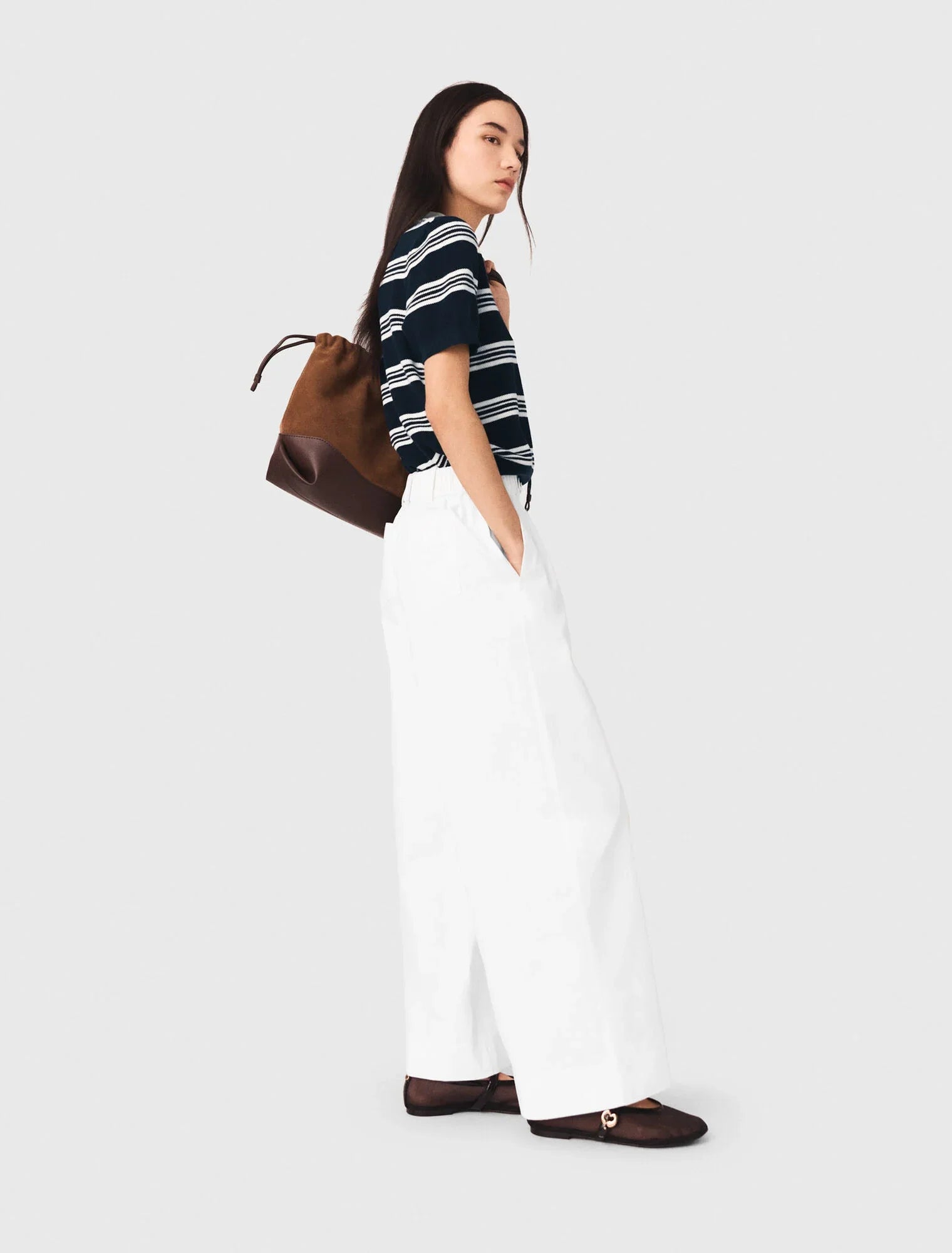 Wide-Leg Cotton Trousers White
