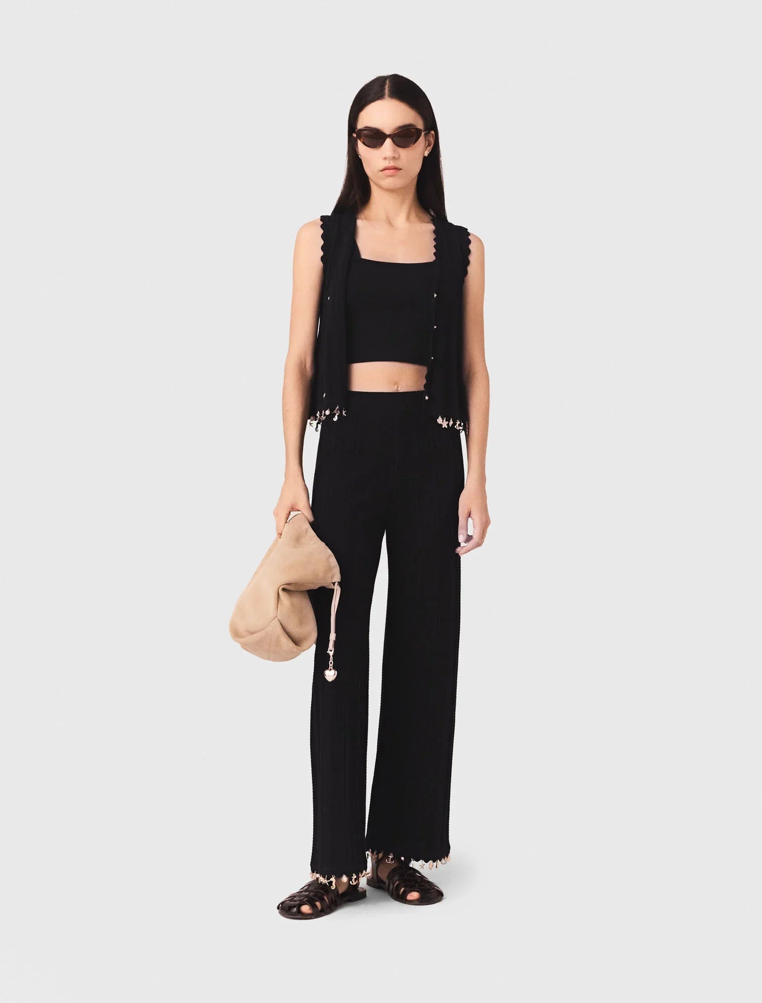 Jewelled Knit Trousers Black
