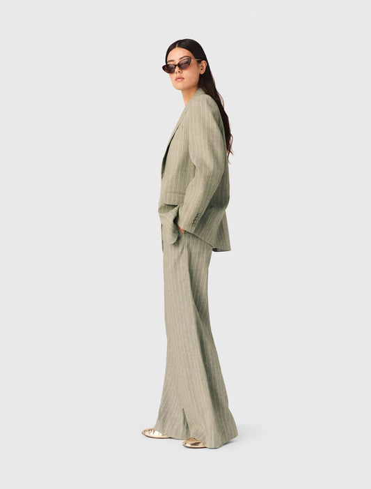Linen-Blend Suit Trousers Khaki