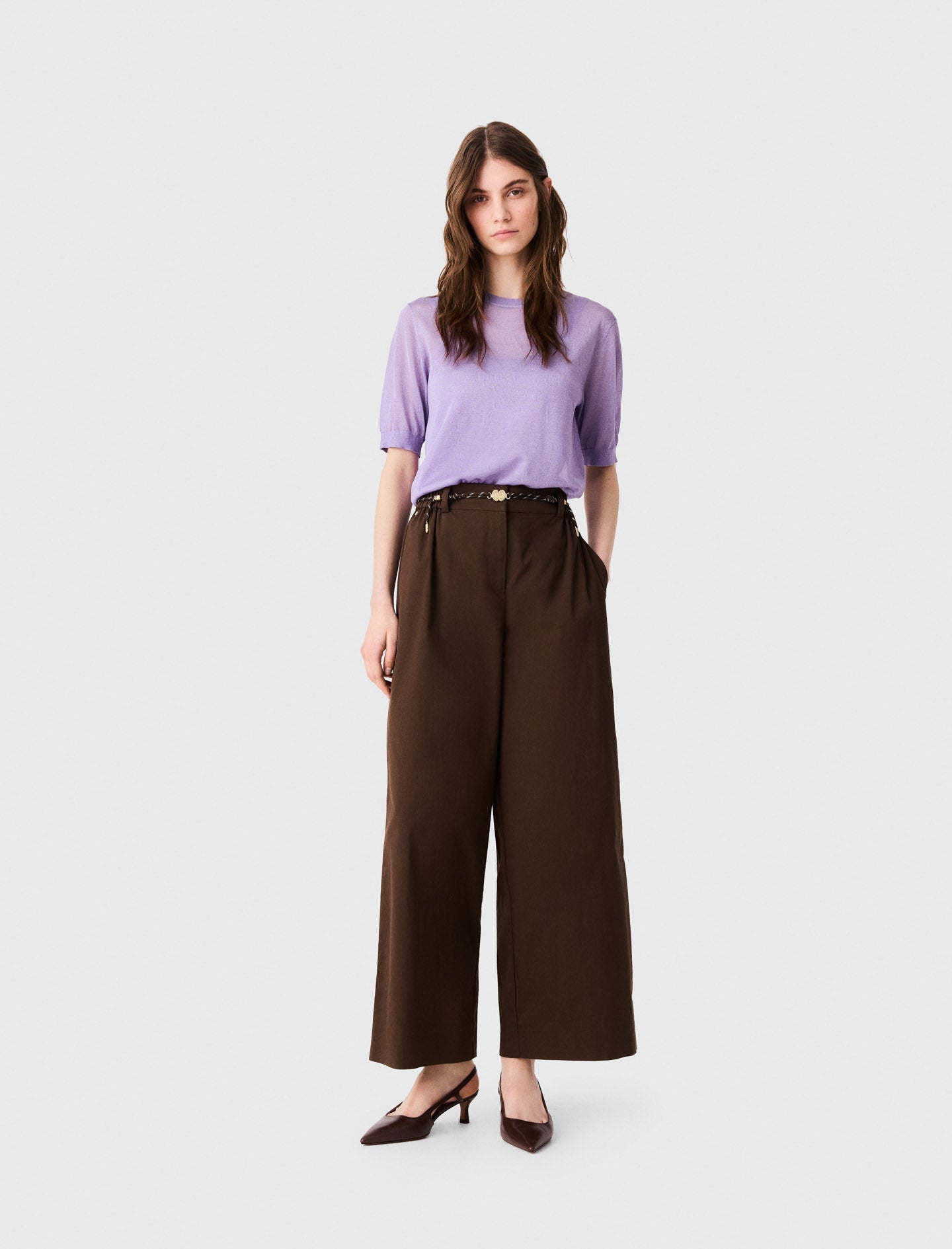 Wide-leg cotton trousers Brown