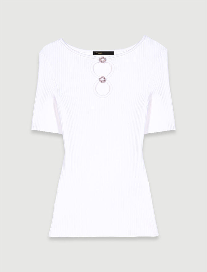 White-Cutaway knit top with jewellery