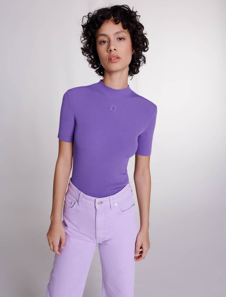 Purple-featured-Clover embroidery top