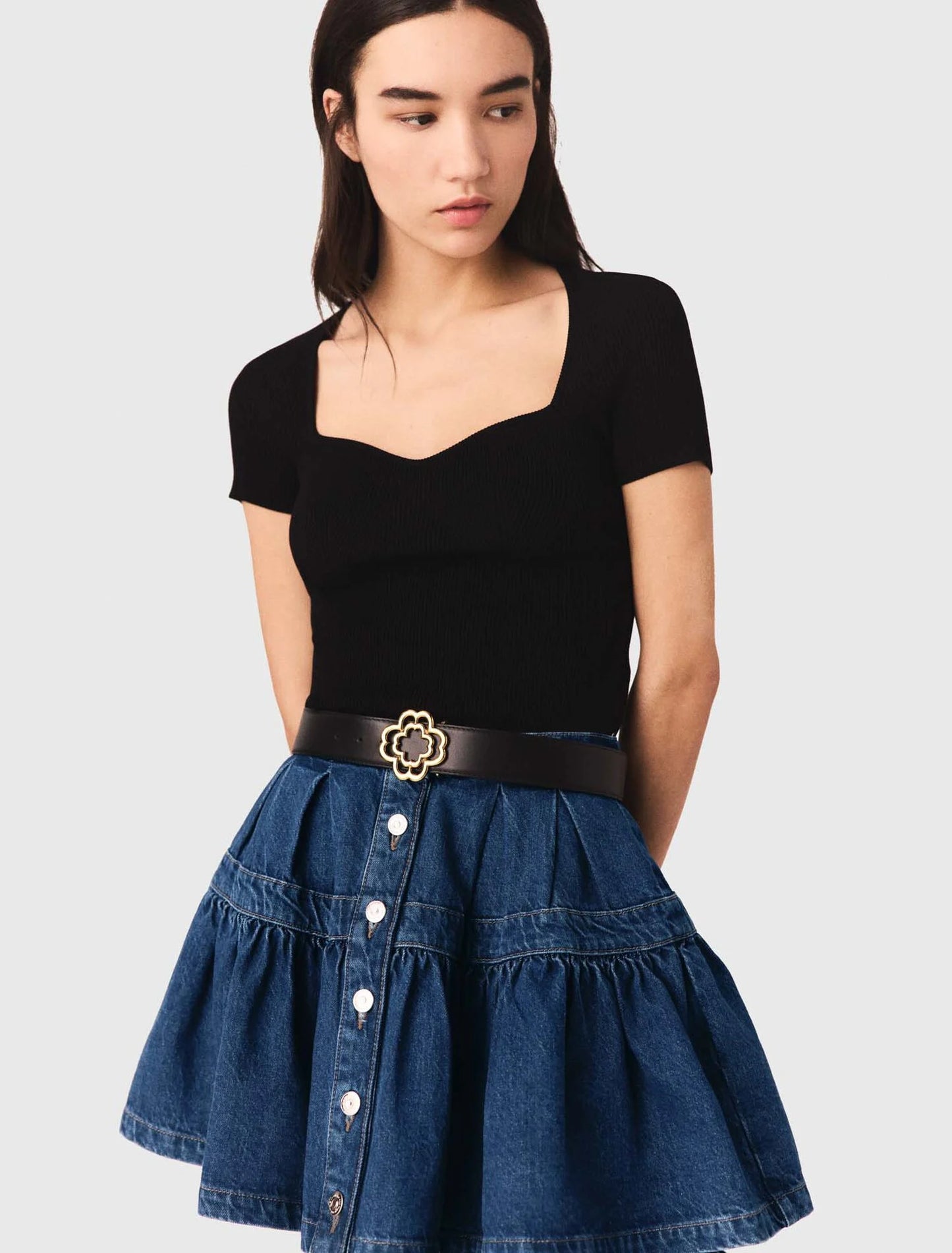 Rib knit top Black