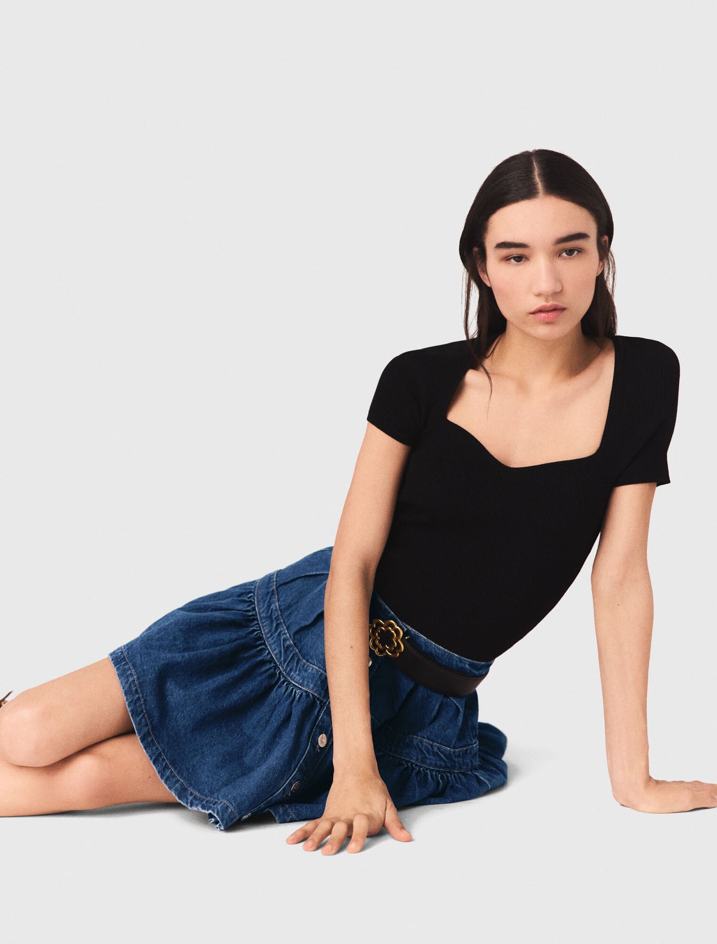 Rib knit top Black
