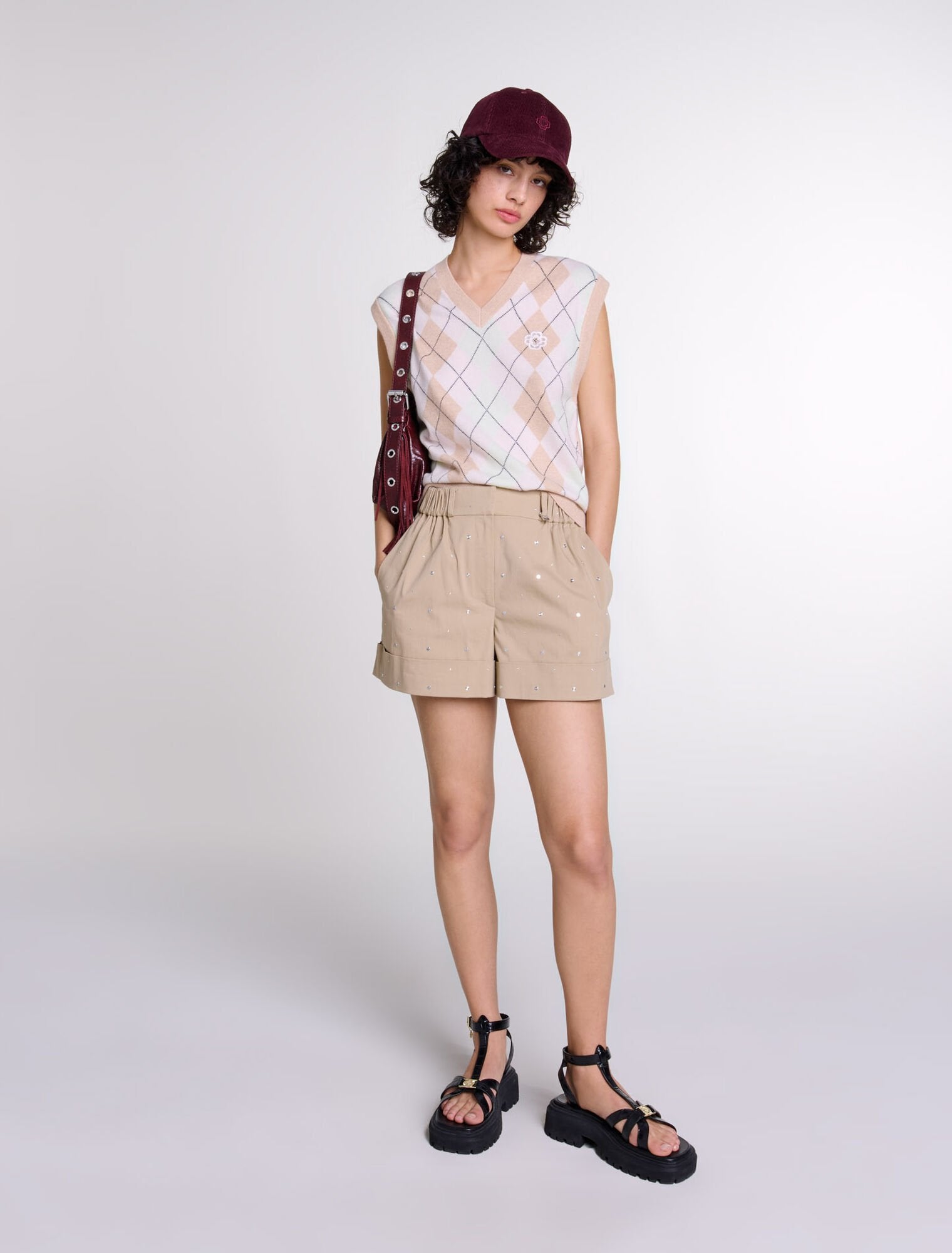 Beige-featured-Sleeveless wool blend jumper