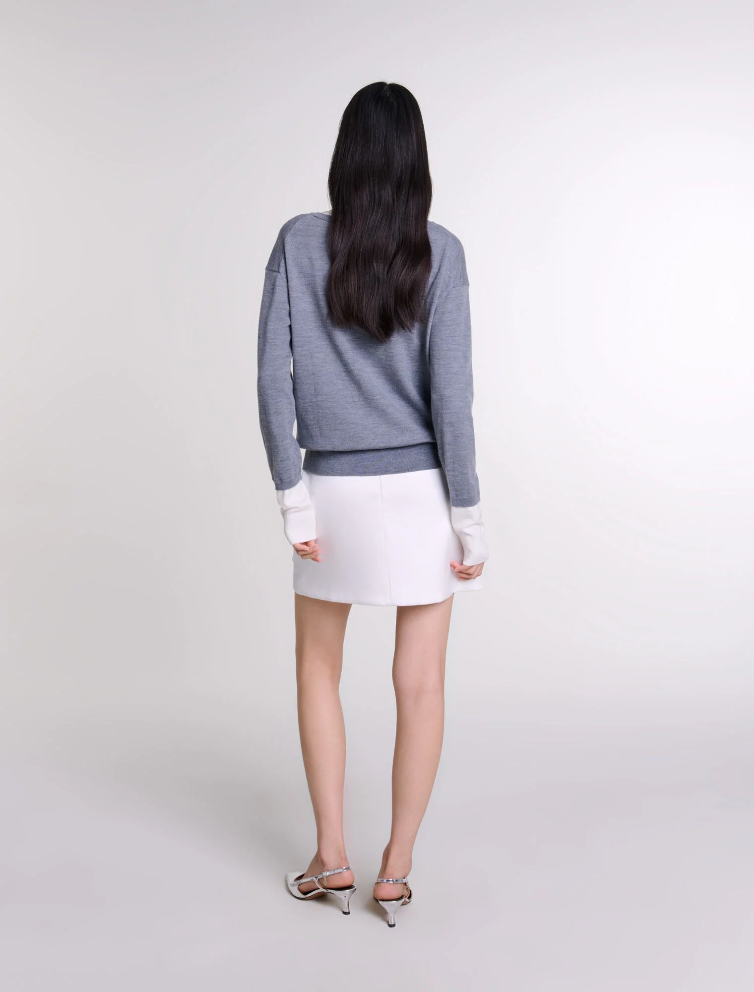 Grey-Layered wool-blend jumper