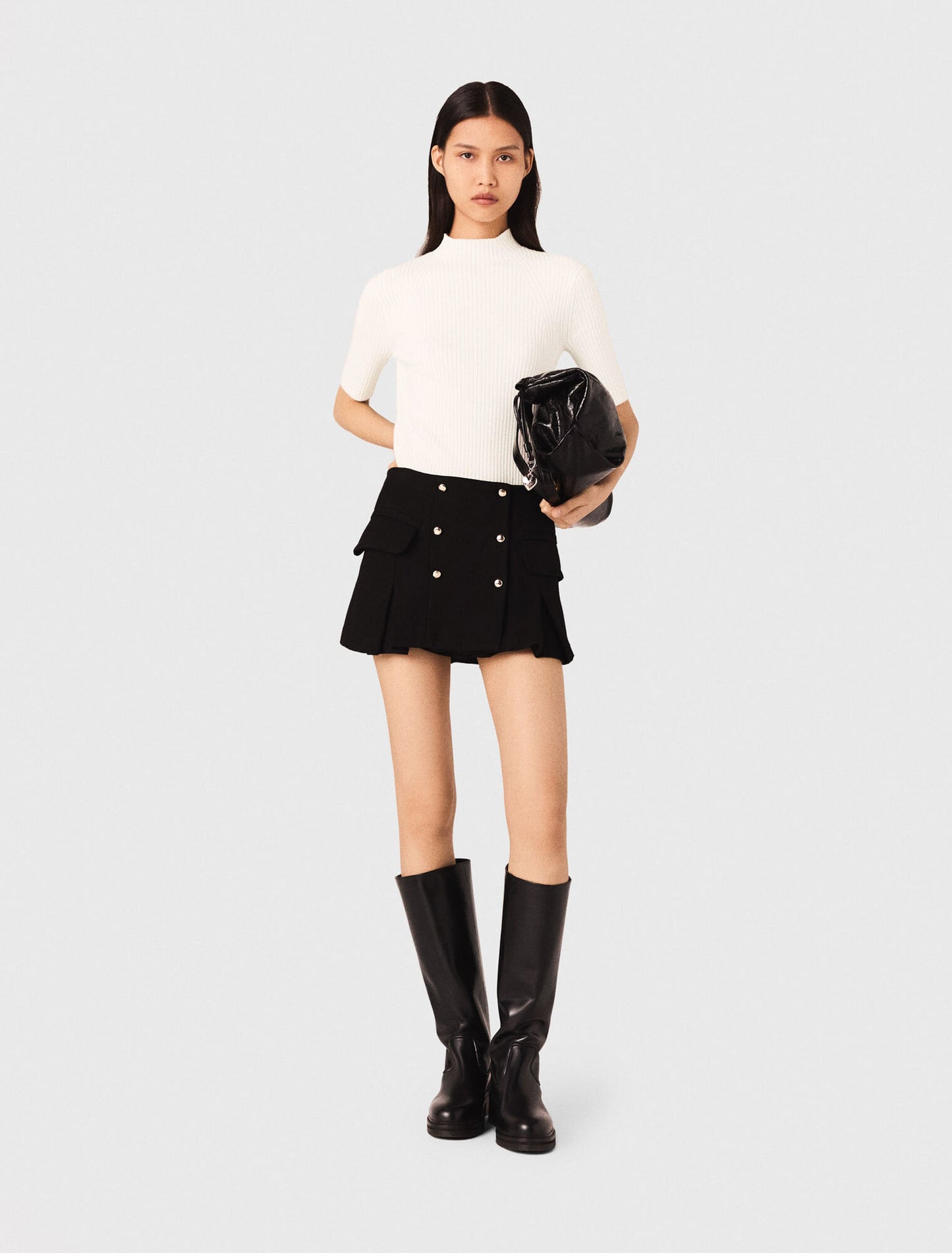 Rib knit top Ecru