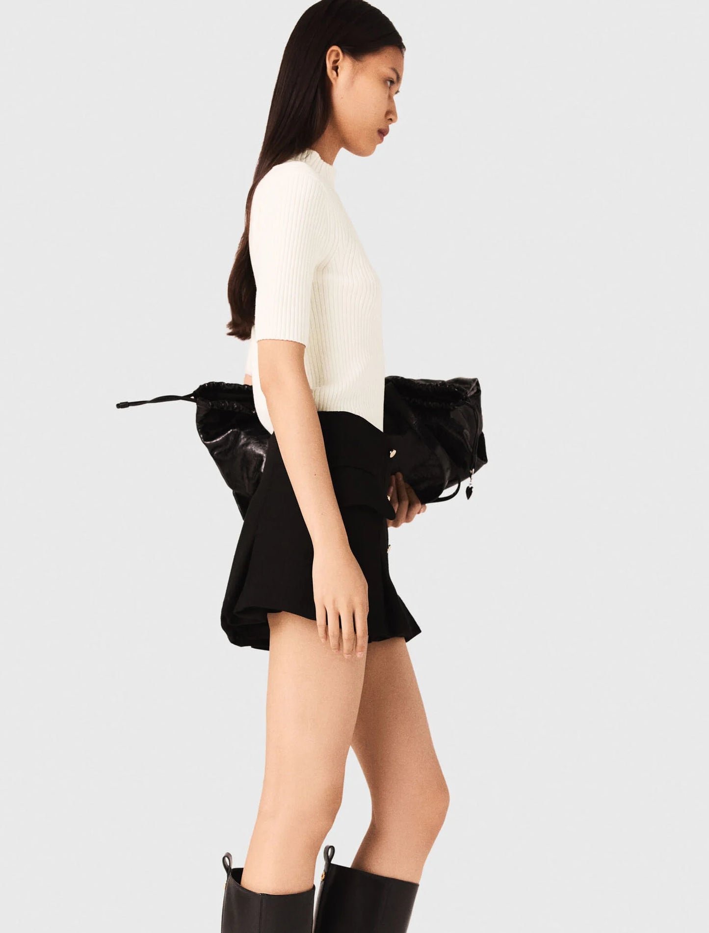 Rib knit top Ecru