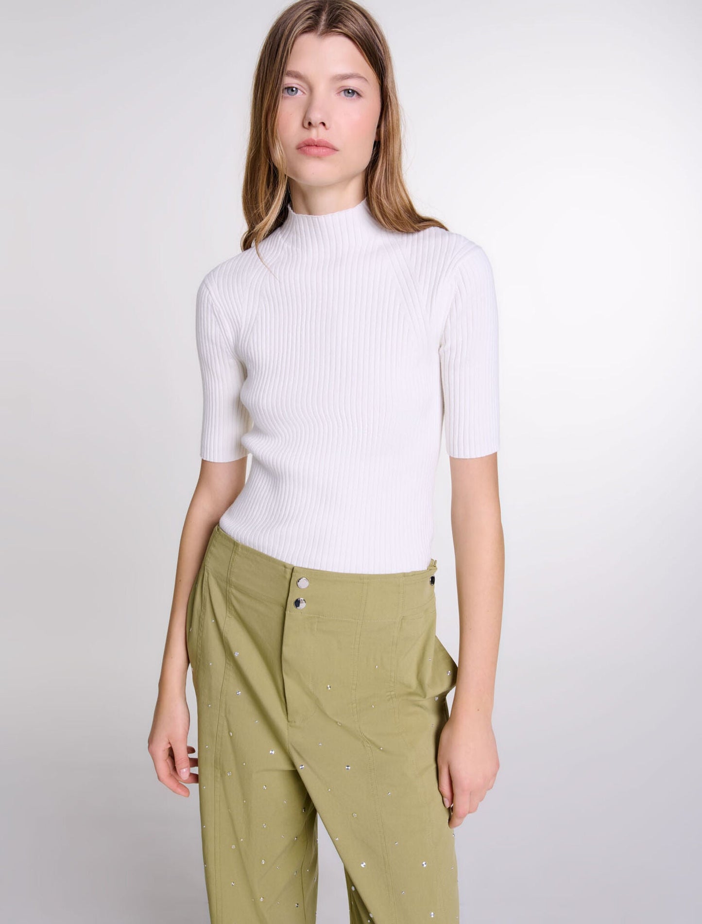 Ecru-Rib knit top