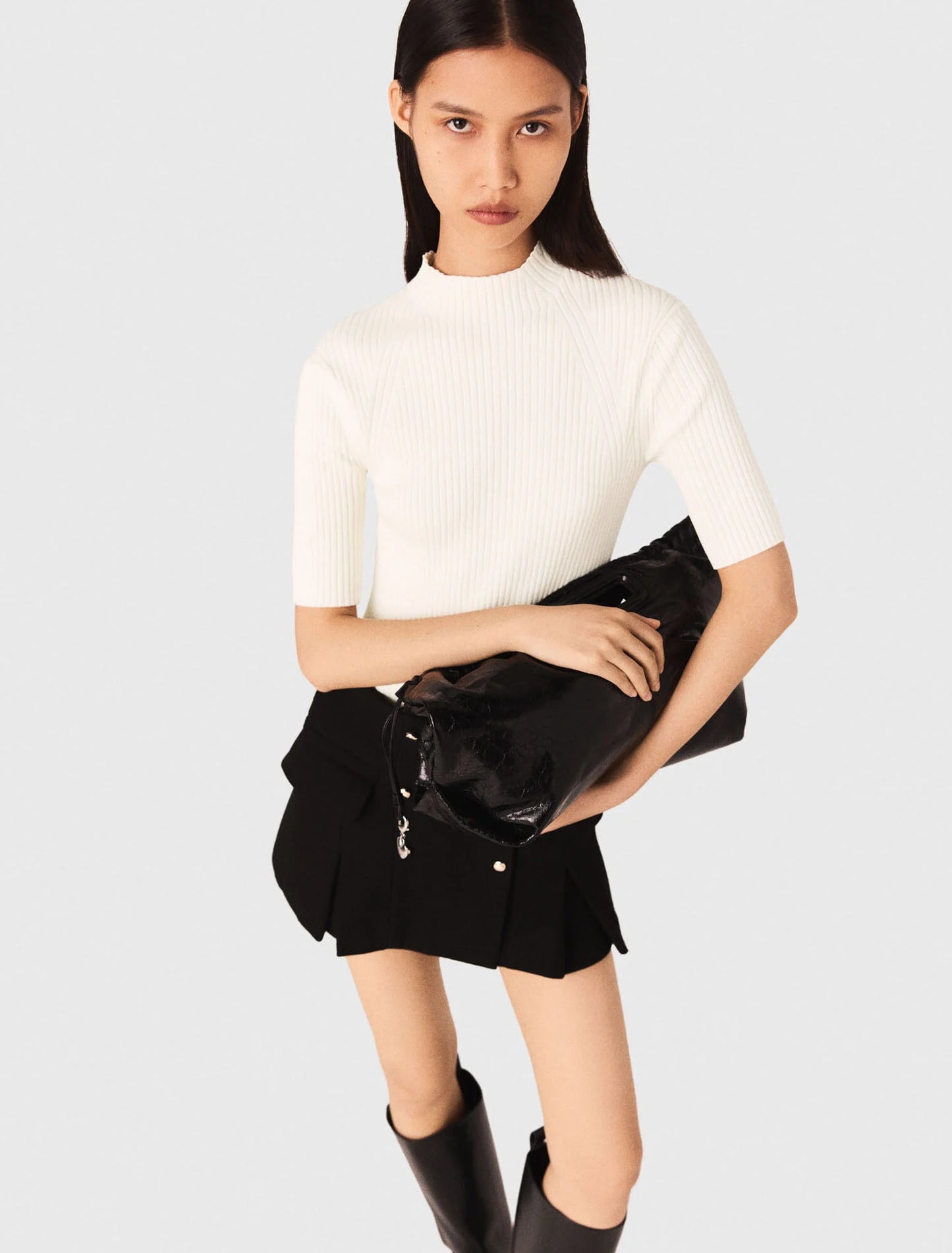 Rib knit top Ecru