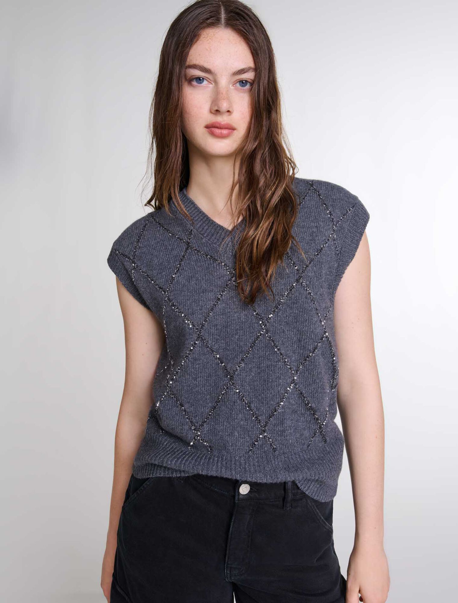 Anthracite Grey  -Sleeveless Sequin Jumper