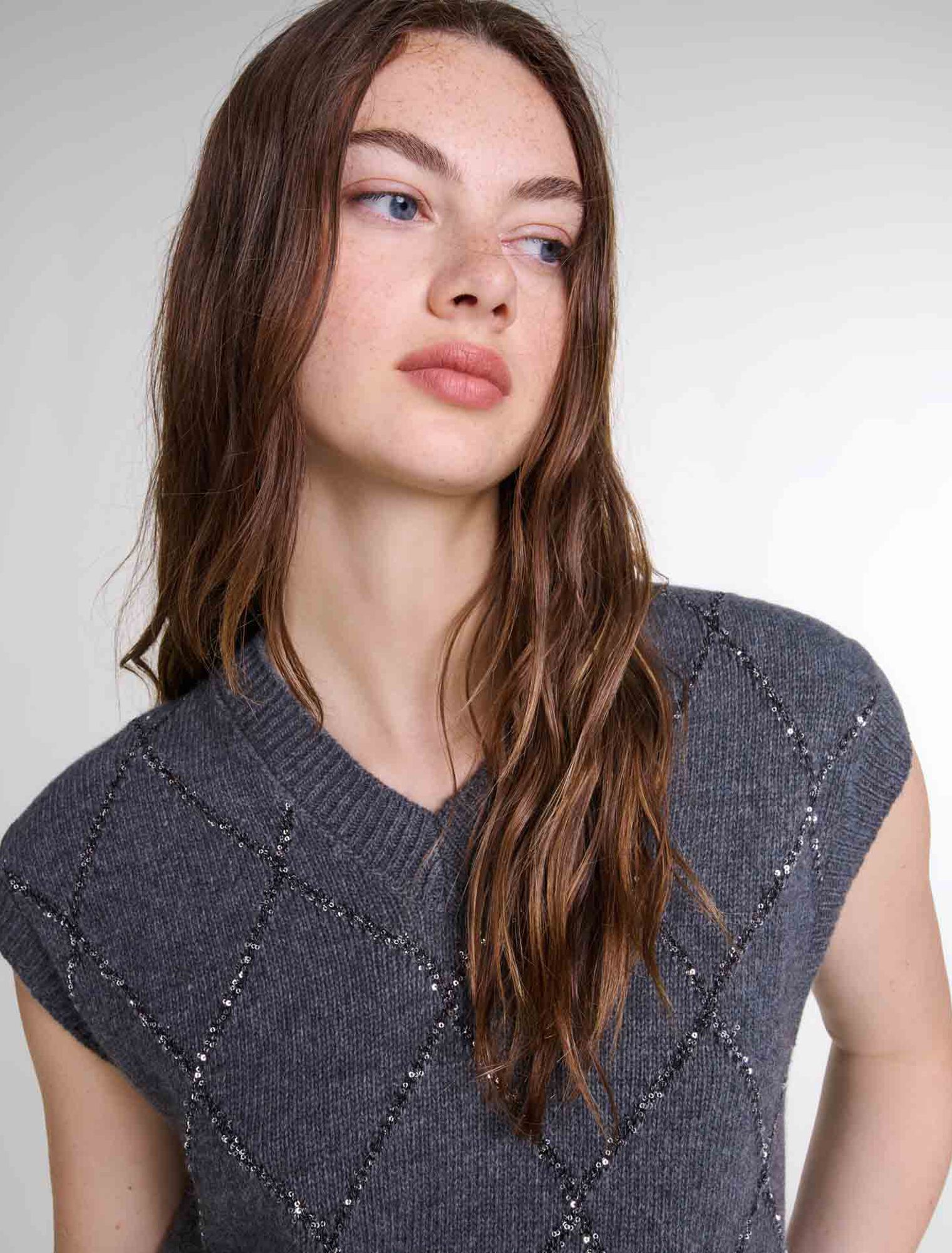 Anthracite Grey  -Sleeveless Sequin Jumper