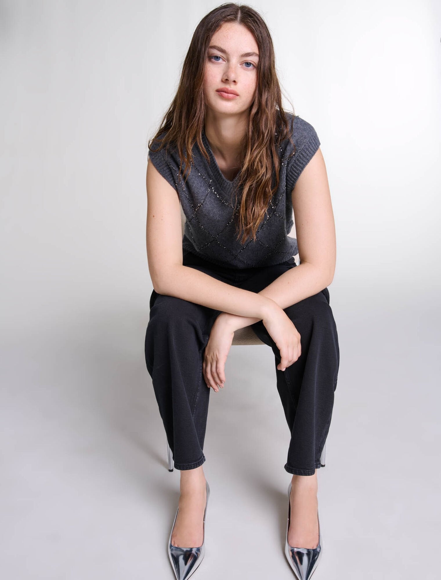 Anthracite Grey  -Sleeveless Sequin Jumper
