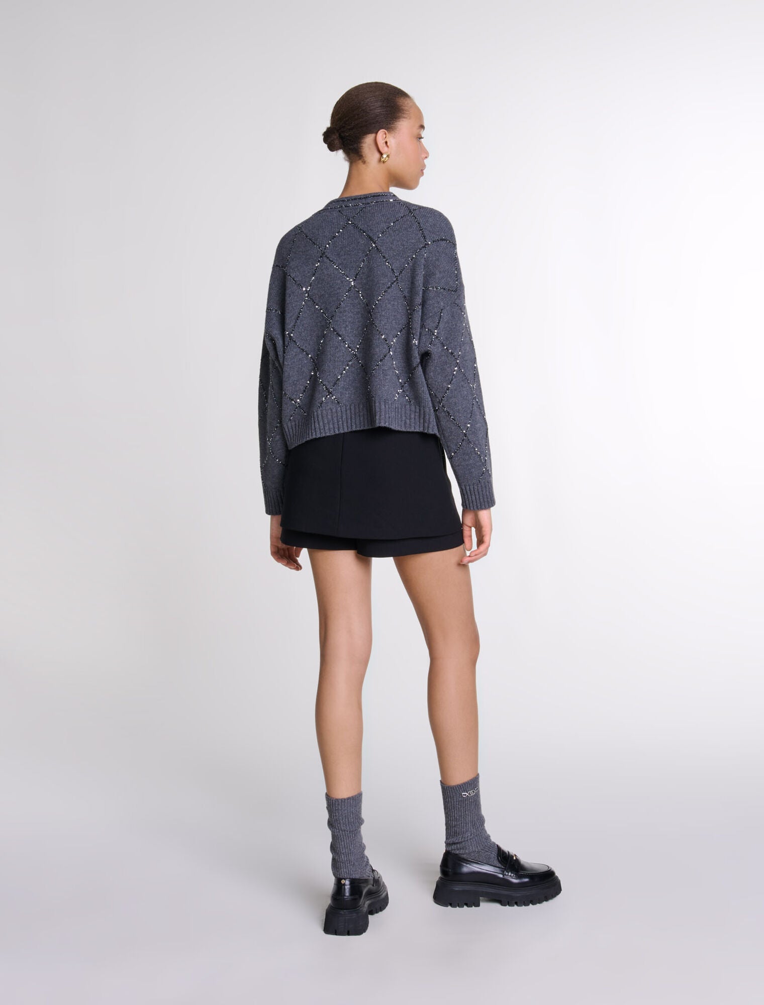 Anthracite grey-Sequin knit cardigan