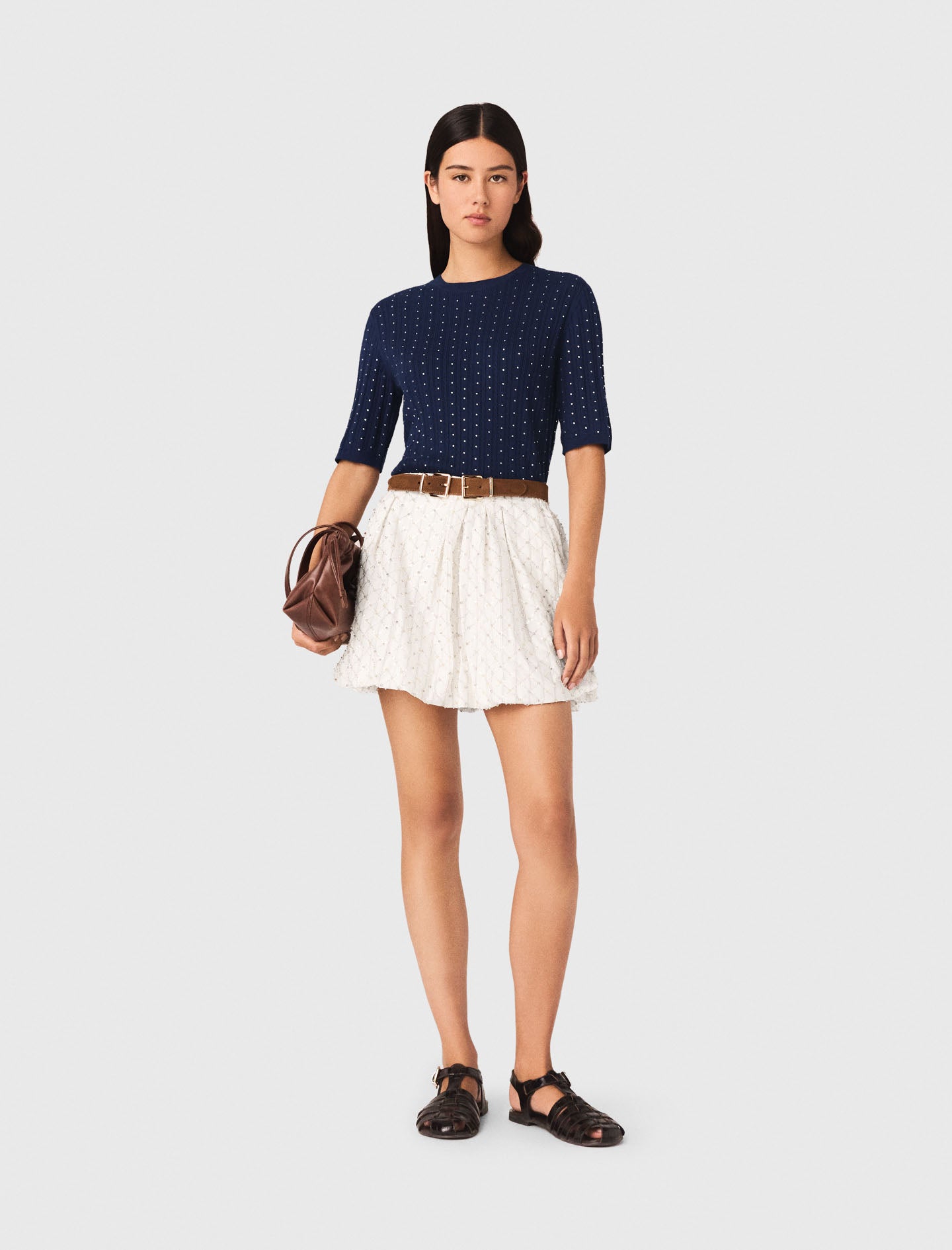 Round-Neck Rhinestone Jumper Navy