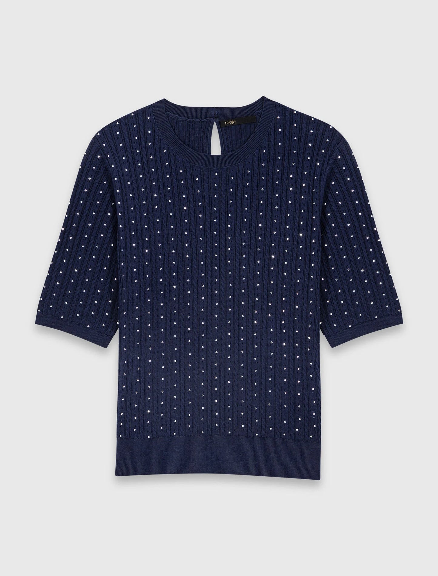 Round-Neck Rhinestone Jumper Navy