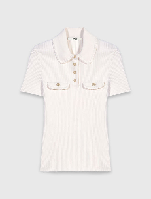 Short-sleeved polo with pockets Ecru