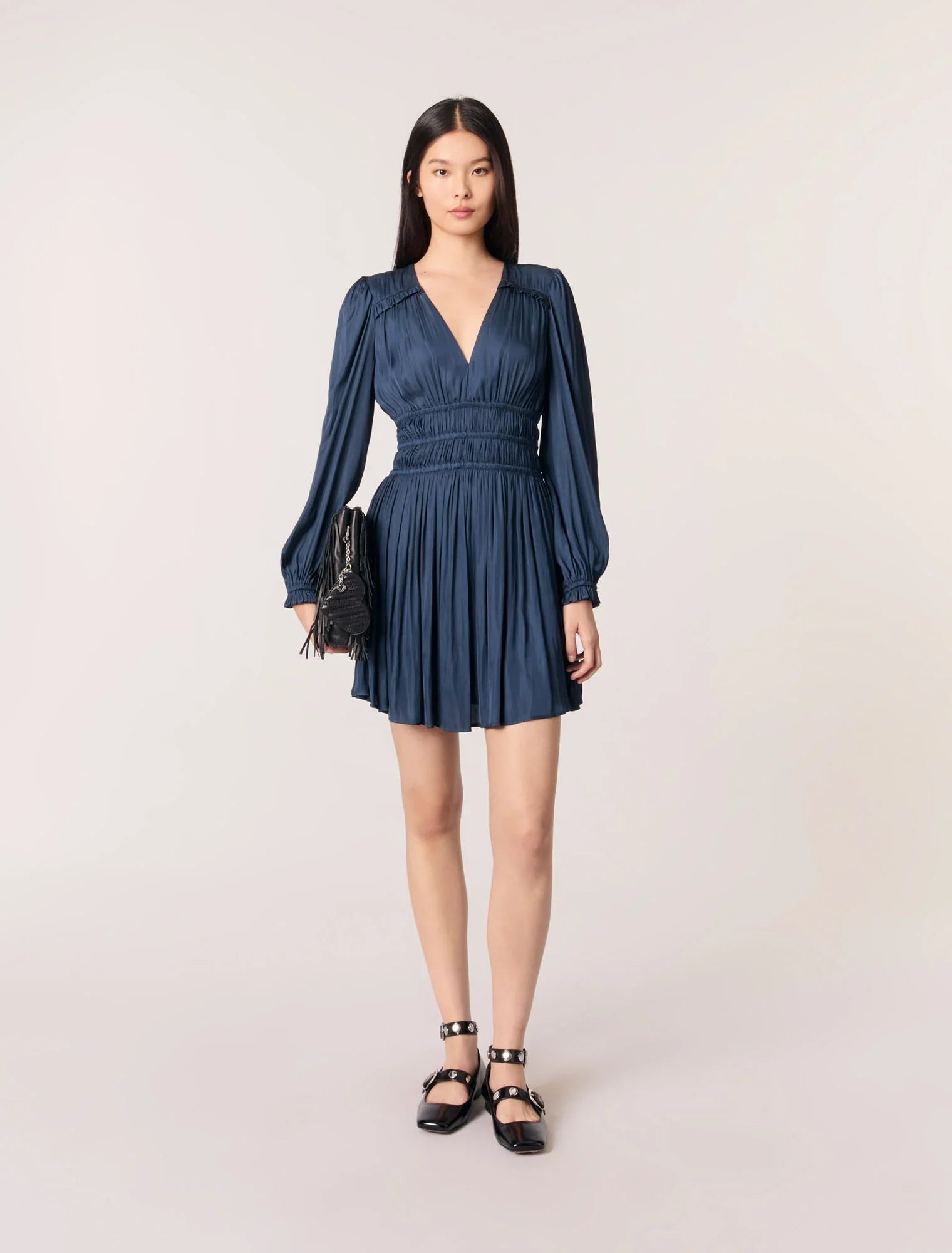 Satin dress with ruffles Navy