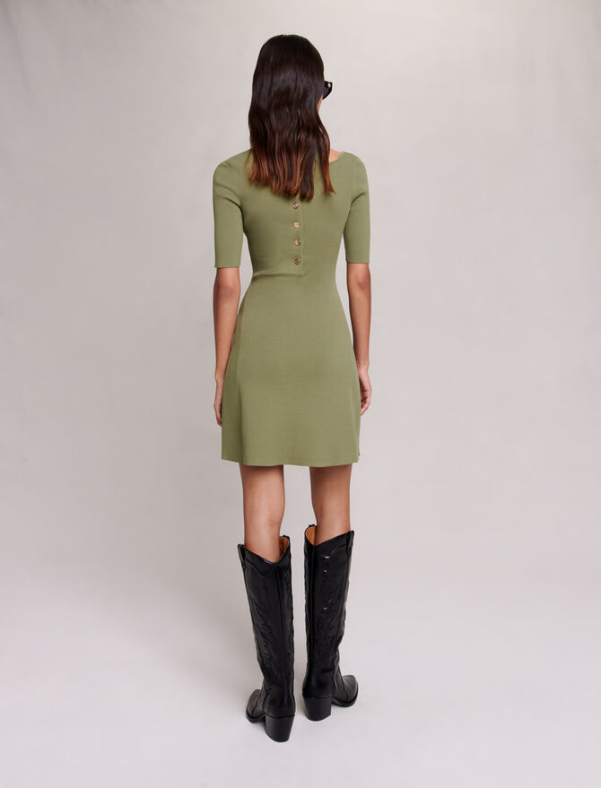 Khaki KNIT DRESS WITH CUT-OUT AT THE SHOULDER