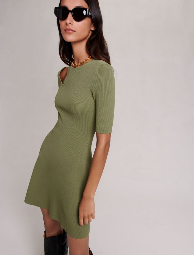 Khaki KNIT DRESS WITH CUT-OUT AT THE SHOULDER