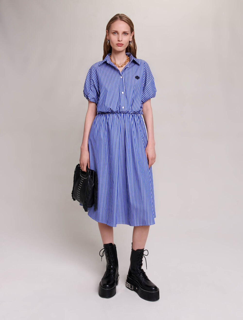 Bleu-featured-Long striped shirt dress