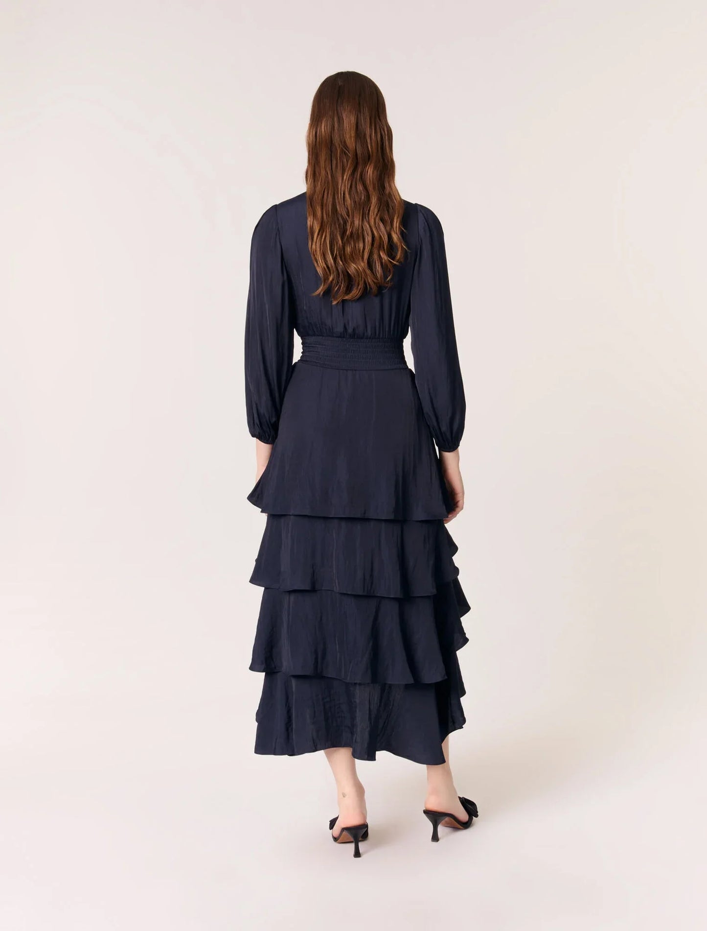 Navy-Ruffled Maxi Dress