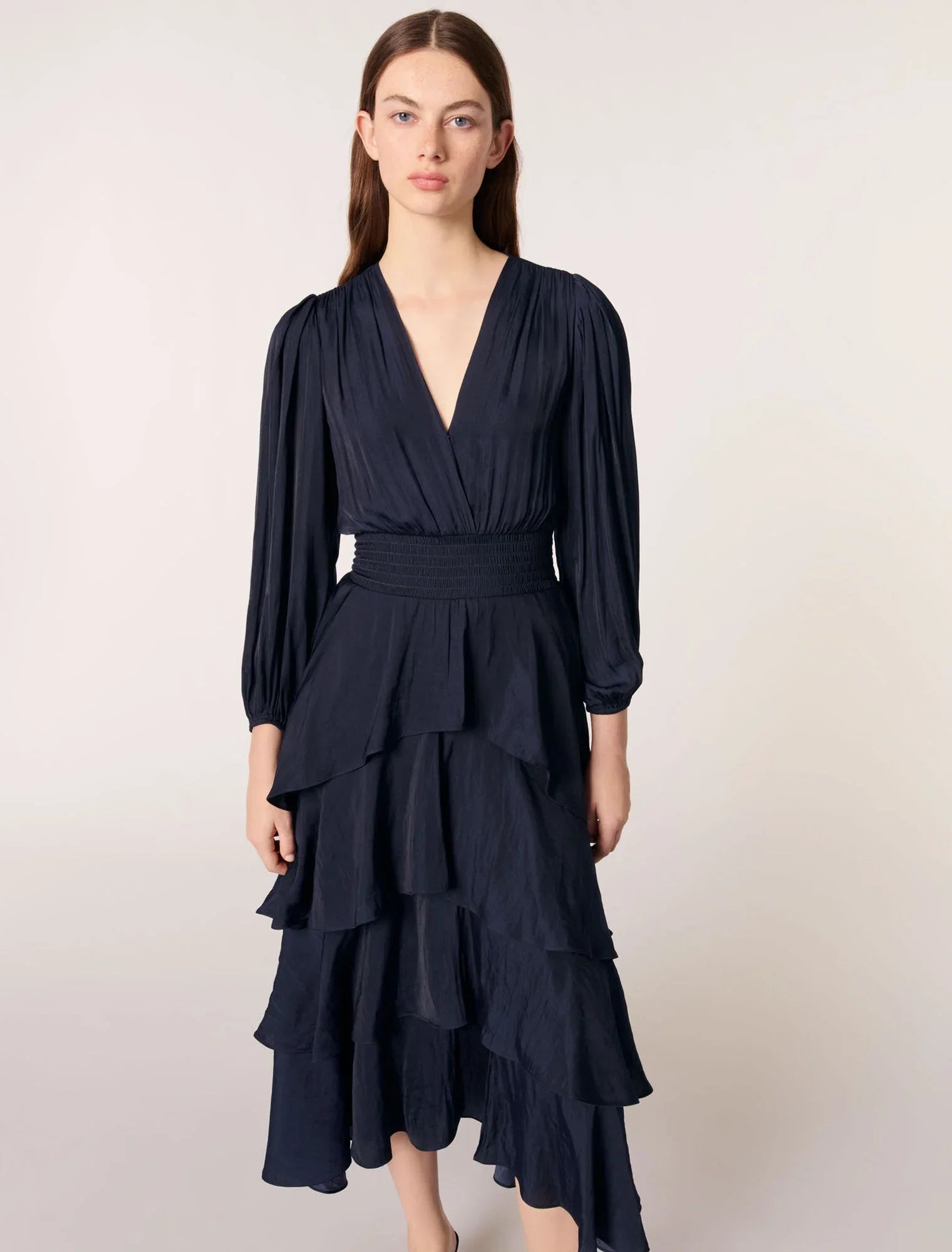 Navy-Ruffled Maxi Dress