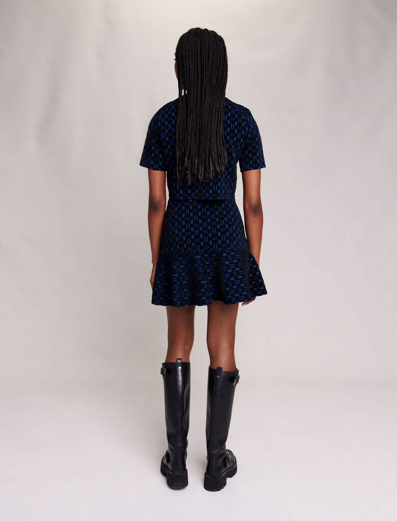 Blue / black 2-in-1 knit effect dress