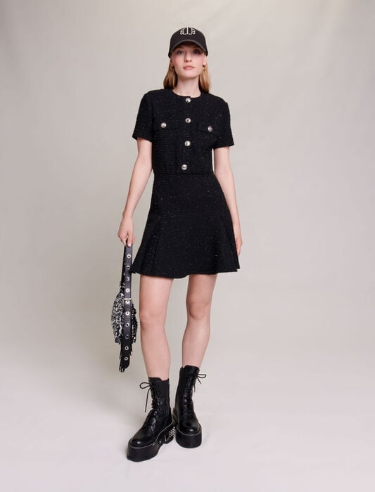Black-featured-short tweed dress