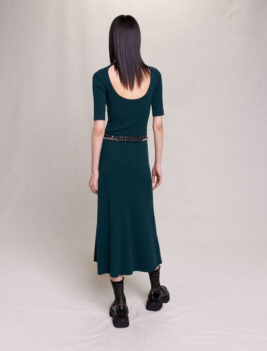 Bottle Green-knit maxi dress