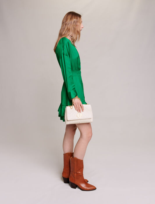 Green-short satin dress