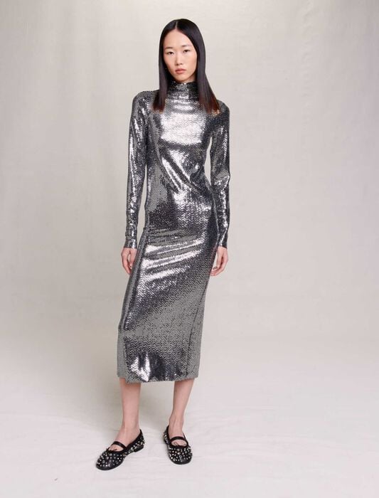 Silver-featured-glitter maxi dress