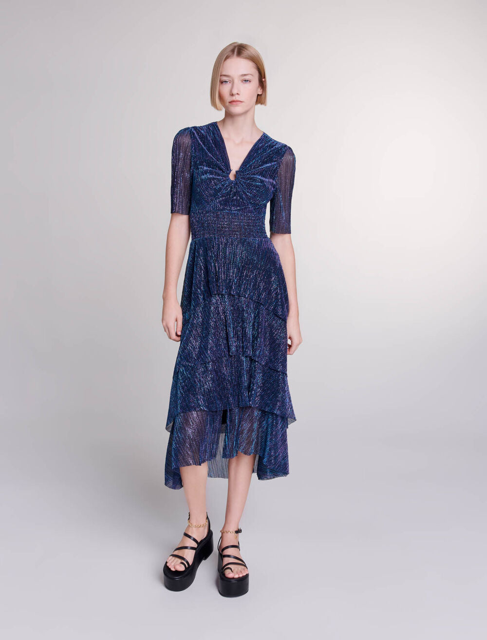 Blue/Purple-featured-Ruffled maxi dress