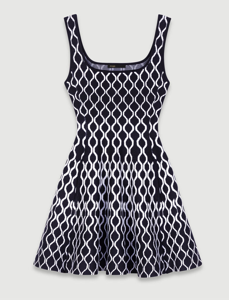 Black / White-Short patterned knit dress