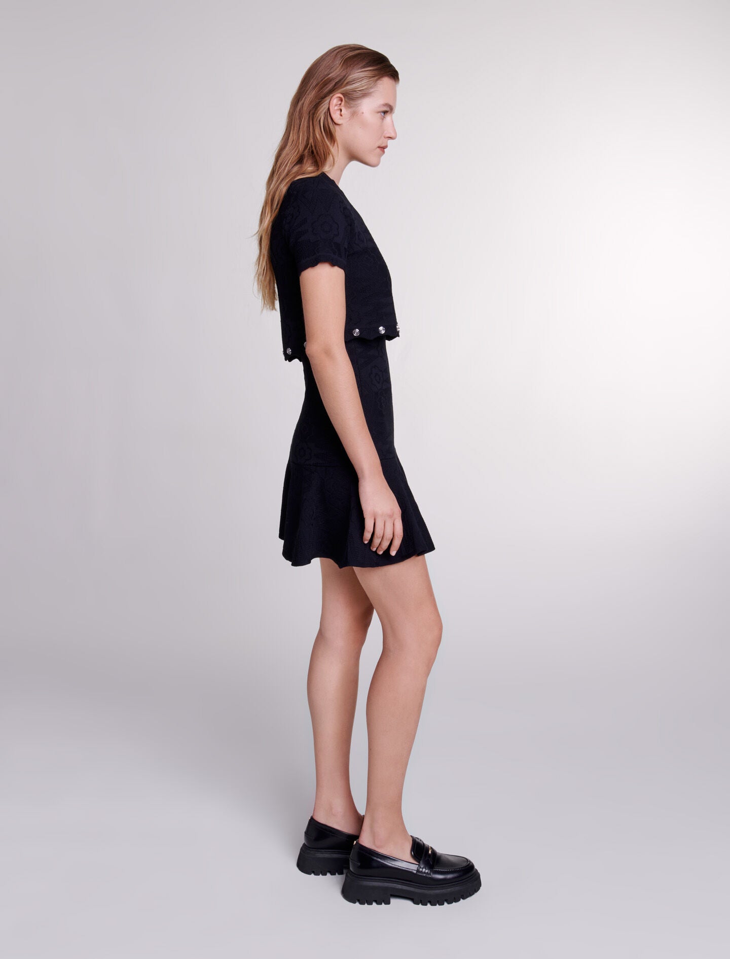 Black-trompe l'œil knit mini dress