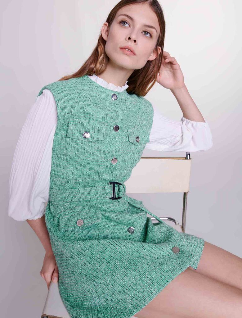 Green-Dual-material tweed dress